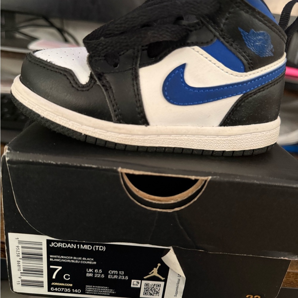 Jordan Kids' Black and White Sneakers with Blue Accents